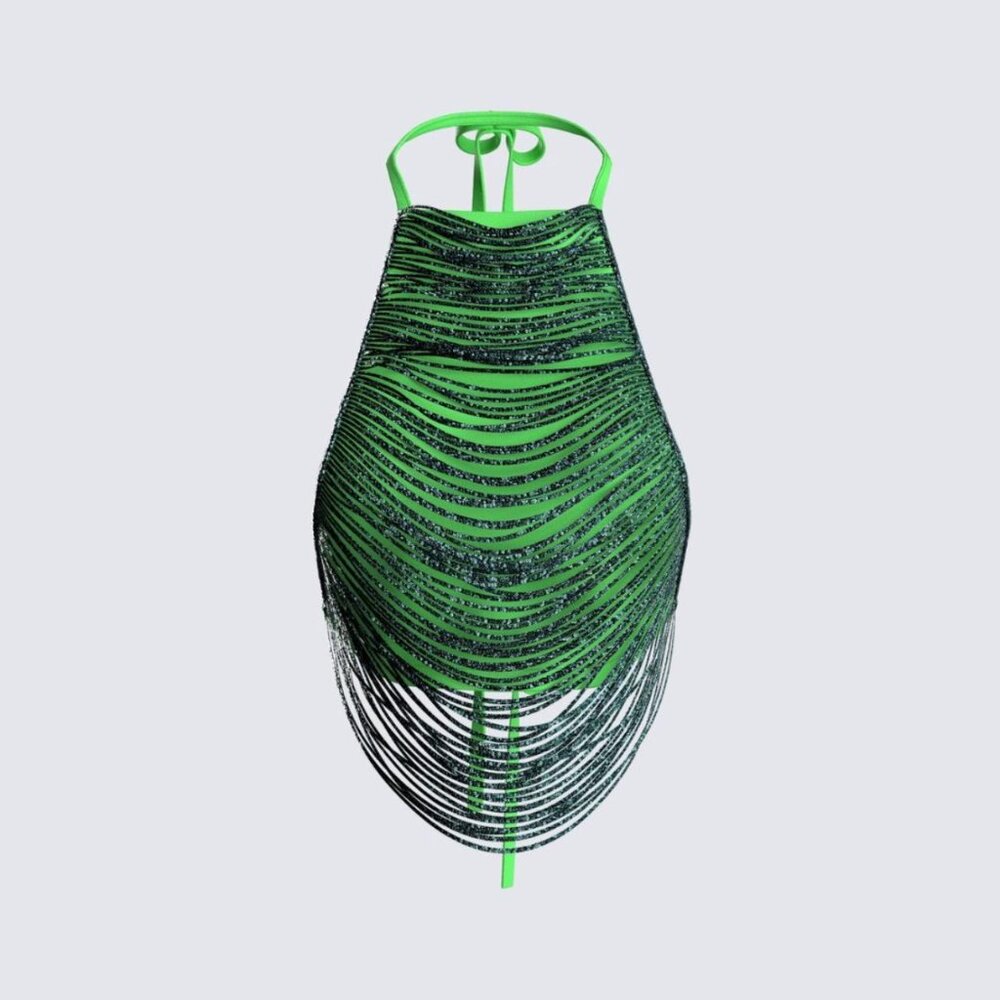 Finesse - "Evelyn" Green Layered Sequined Halter Top